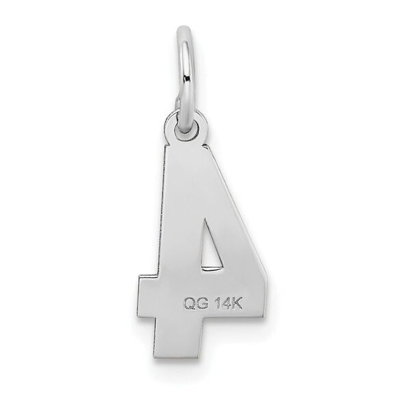 14k White Gold, Jersey Collection, Small Number 4 Pendant - Picture 3 of 5